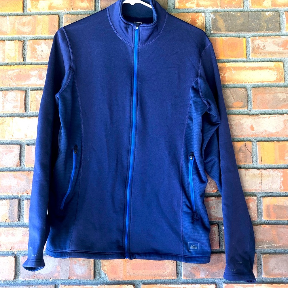 REI Womens Sz Medium Navy Blue Waffle Lined, Front Full Zip Sweatshirt W Pockets
